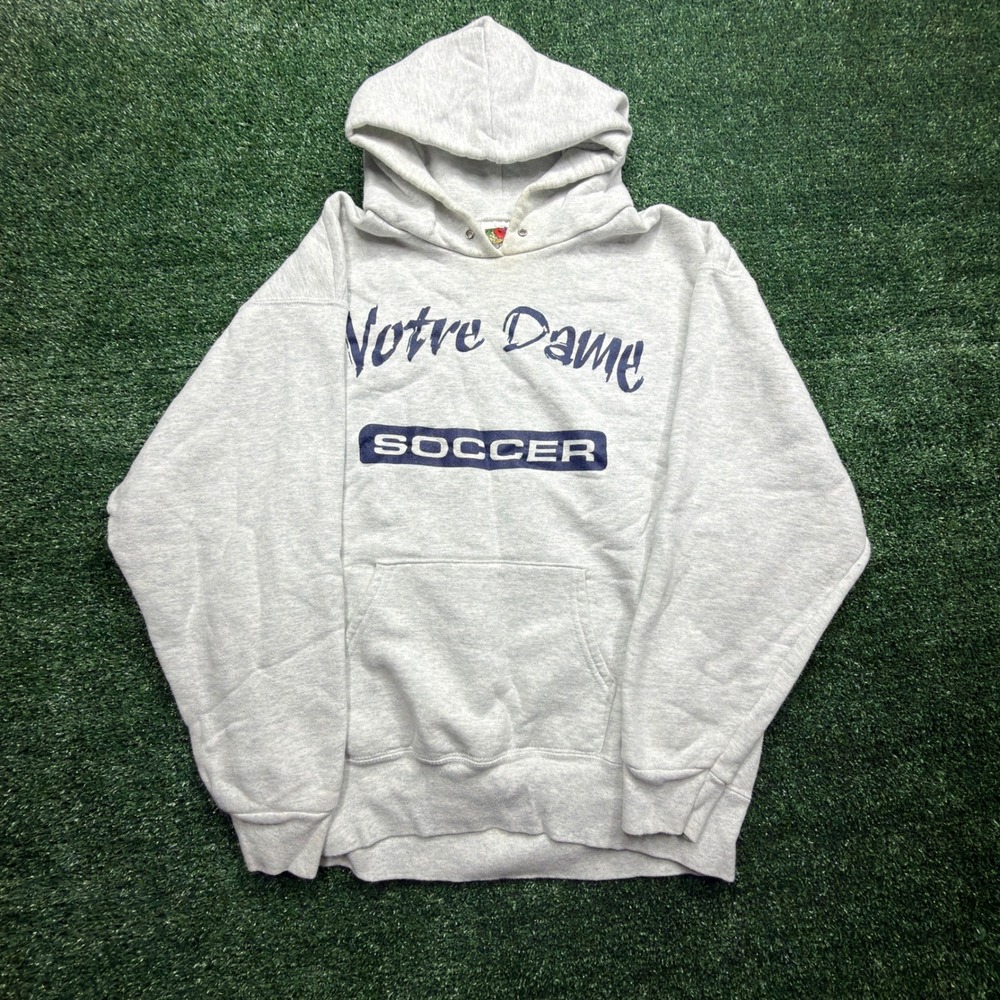Vintage Fruit of the Loom Notre Dame Soccer Hoodie Gray 90s Mens Large JV Team